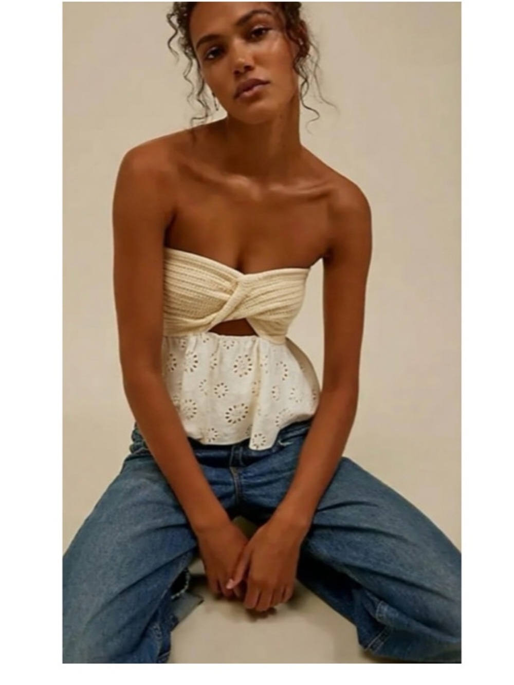 Zara Bandeau Eyelet Peplum Top Size XS